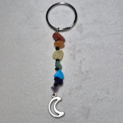 Chakra Natural Stone Keychain with Tree of Life Small Cresent Moon Charm