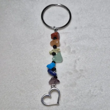 Chakra Natural Stone Keychain with Tree of Life Small Heart Charm