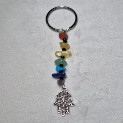 Chakra Natural Stone Keychain with Tree of Life Small Palm Charm