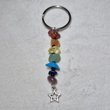 Chakra Natural Stone Keychain with Tree of Life Small Star Charm