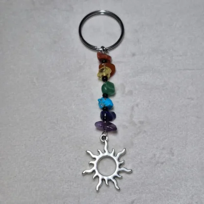 Chakra Natural Stone Keychain with Tree of Life Small Sun Charm