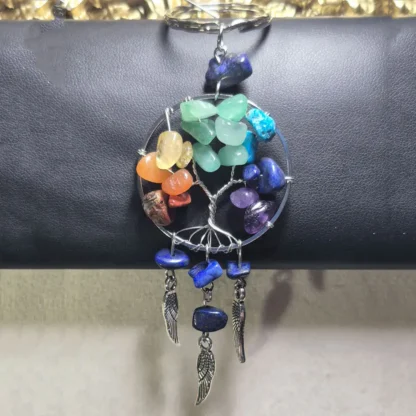 Chakra Natural Stone Wire Wrapped Tree of Life Keychain with Wing Charms (Lapis Lazuli)