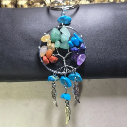 Chakra Natural Stone Wire Wrapped Tree of Life Keychain with Wing Charms (Turqoise)