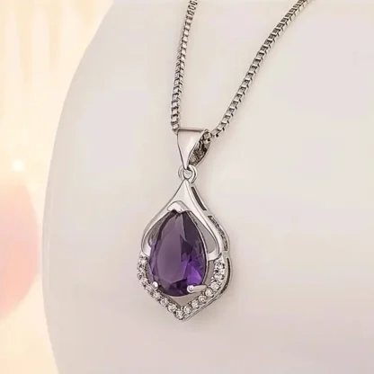 Purple Teardrop Synthetic Gem Pendant With Rhinestones