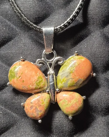 Peach and Green Stone Butterfly Pendant