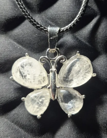 Quartz Crystal Stone Butterfly Pendant