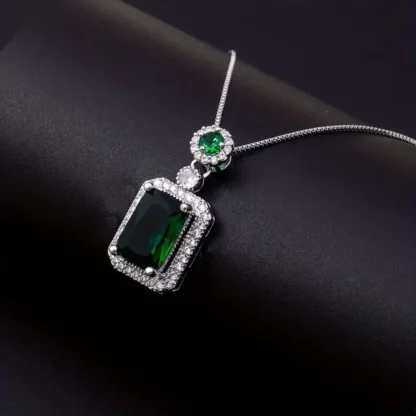 Green Rectangle Synthetic Gem Pendant With Rhinestones