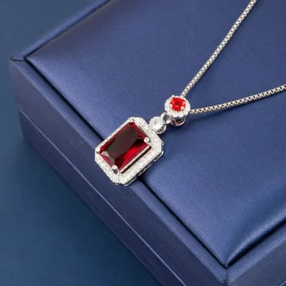 Red Rectangle Synthetic Gem Pendant With Rhinestones