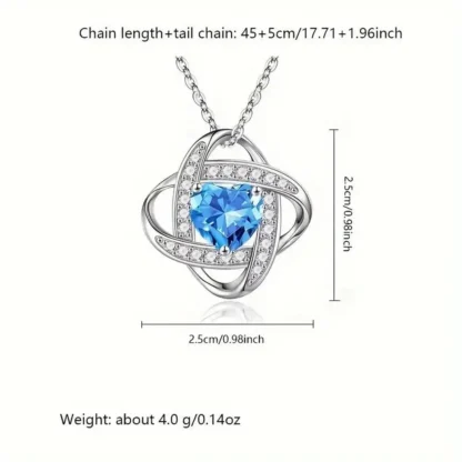 Blue Synthetic Heart Gem March Birthstone Pendant With Rhinestones