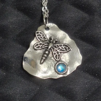 Silver Alloy Dragonfly Pendant With Synthetic Moonstone