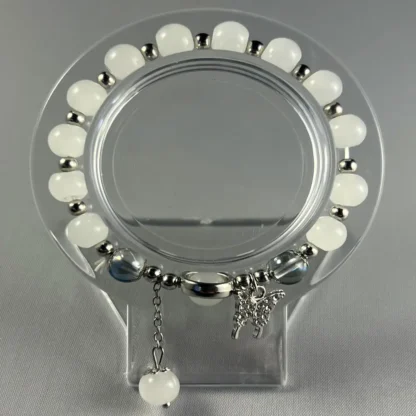 White Glass Beads Bracelet with Butterfly Dangle Charm