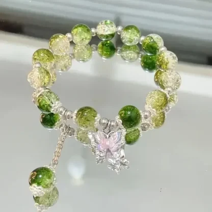 Green Glass Beads Bracelet with Star Dangle Charm