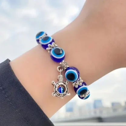 Evil Eye Bracelet with Turtle Charm