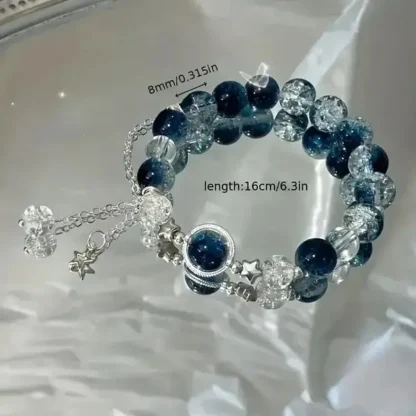 Blue Glass Beads Bracelet with Star Dangle Charm