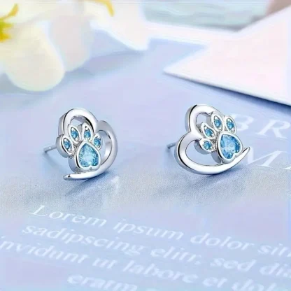 Blue and Silver Paw Print Stud Earrings