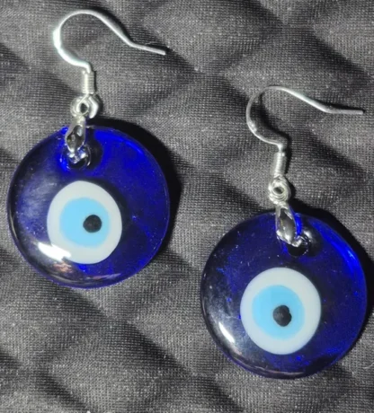 Evil Eye Smooth Fused Glass Disc Earrings