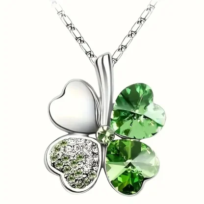 Green Synthetic Gem and Rhinestone 4 Leaf Clover Pendant