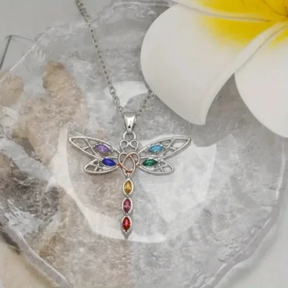 Chakra Rhinestone Dragonfly Pendant