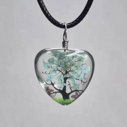 Sky Blue Dried Flower Heart Shaped Resin Pendant