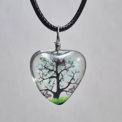 Sky Blue Dried Flower Heart Shaped Resin Pendant - Image 2