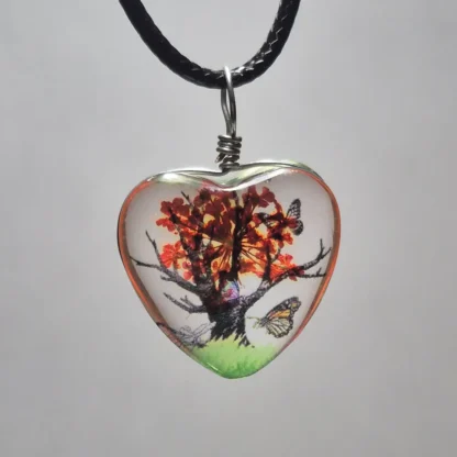 Tangerine Red Dried Flower Heart Shaped Resin Pendant - Image 2