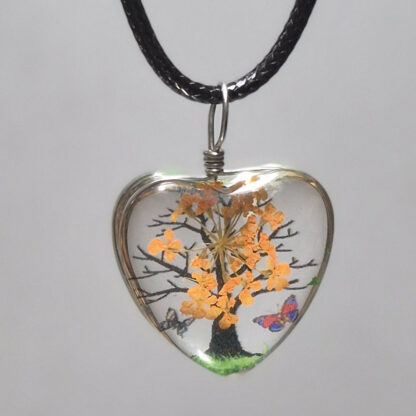 Orange Dried Flower Heart Shaped Resin Pendant