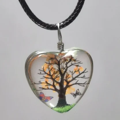 Orange Dried Flower Heart Shaped Resin Pendant - Image 2