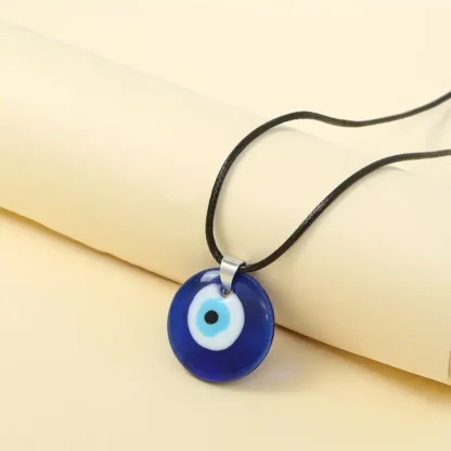 Round Fused Glass Disc Evil Eye Pendant