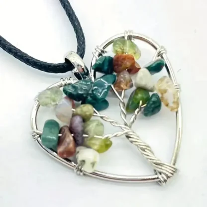 Wire Wrapped Indian Agate Tree of Life Heart Shaped Pendant