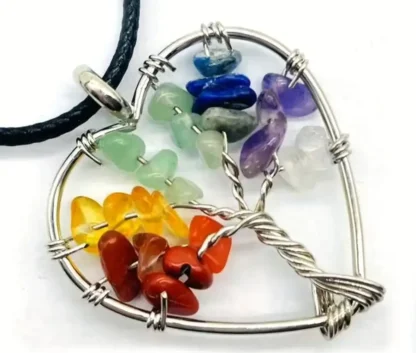 Wire Wrapped Chakra Stones Tree of Life Heart Shaped Pendant