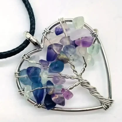 Wire Wrapped Flourite Tree of Life Heart Shaped Pendant