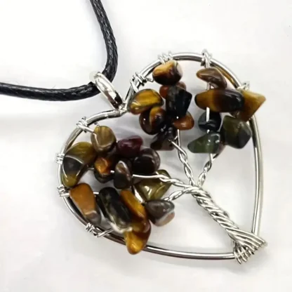 Wire Wrapped Tigers Eye Tree of Life Heart Shaped Pendant