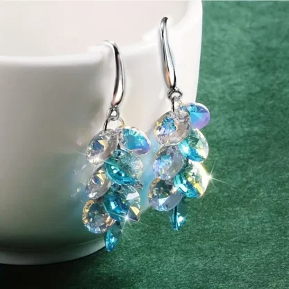 Blue And Clear Iridescent Cluster Drop Earrings