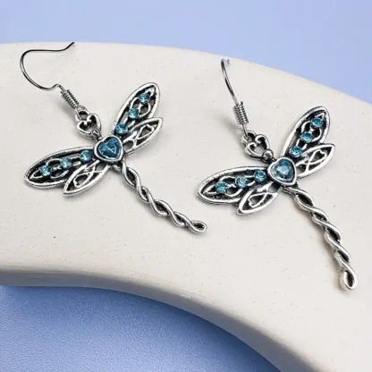 Blue Rhinestone Dragonfly Earrings