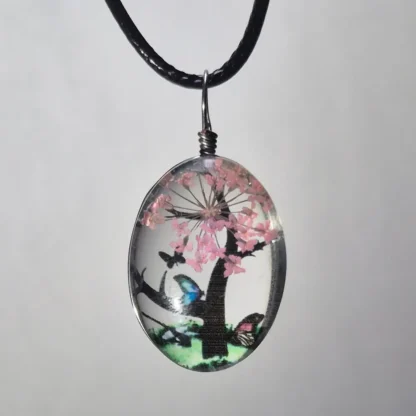 Blush Pink Dried Flower Oval Shaped Resin Pendant