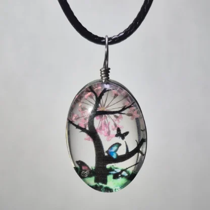 Blush Pink Dried Flower Oval Shaped Resin Pendant - Image 2