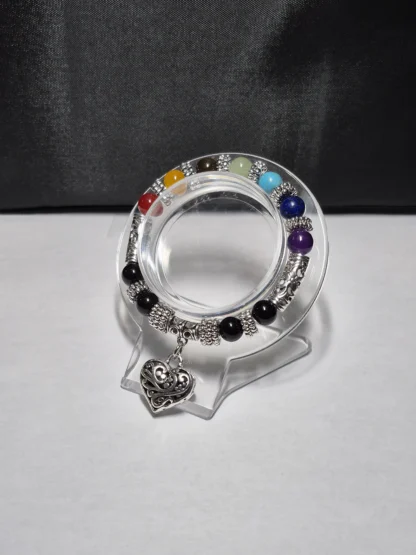 Chakra Stone Bracelet With Silvery Heart Charm