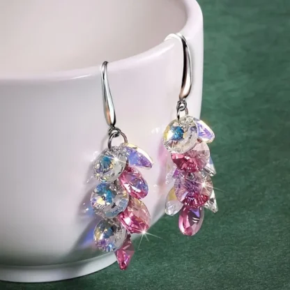 Champagne Pink And Clear Iridescent Cluster Drop Earrings