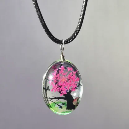 Deep Rose Dried Flower Oval Shaped Resin Pendant