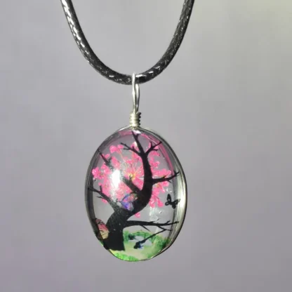 Deep Rose Dried Flower Oval Shaped Resin Pendant - Image 2