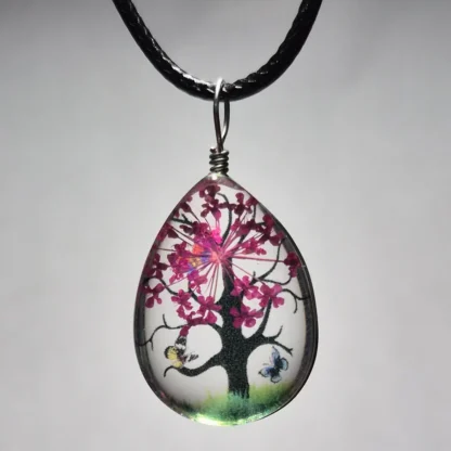 Deep Rose Dried Flower Teardrop Shaped Resin Pendant