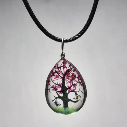 Deep Rose Dried Flower Teardrop Shaped Resin Pendant - Image 2