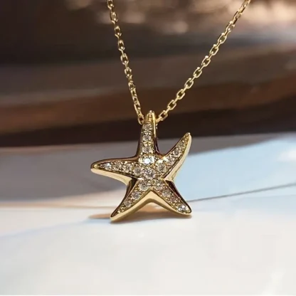 Golden Rhinestone Starfish Pendant