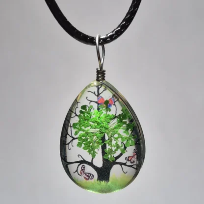 Green Dried Flower Teardrop Shaped Resin Pendant