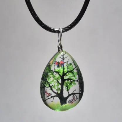 Green Dried Flower Teardrop Shaped Resin Pendant - Image 2