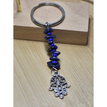 Blue Bead & Lapis Lazuli Keychain with Palm Charm