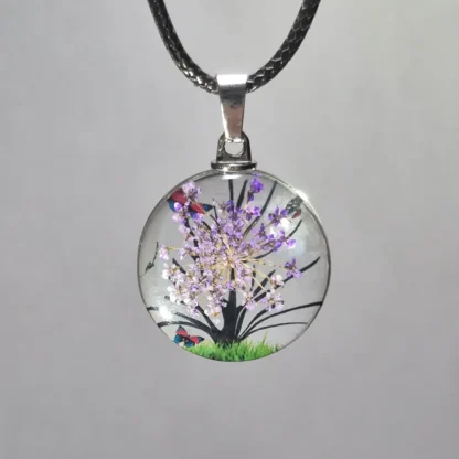 Lavender Dried Flower Round Resin Pendant