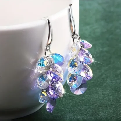 Purple And Clear Iridescent Cluster Drop Earrings