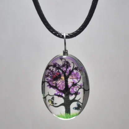 Purple Dried Flower Oval Shaped Resin Pendant - Image 2