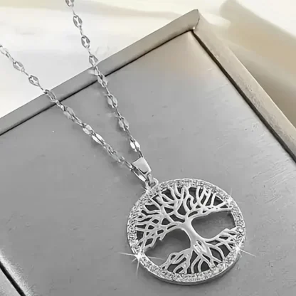 Silver Toned Tree of Life Pendant Surrounded With Rhinestones